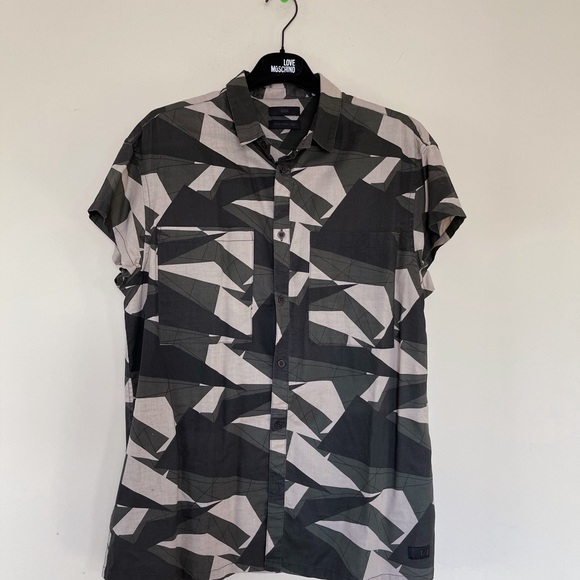 tiger of sweden geometric green shirt Sz M - Picture 2 of 8